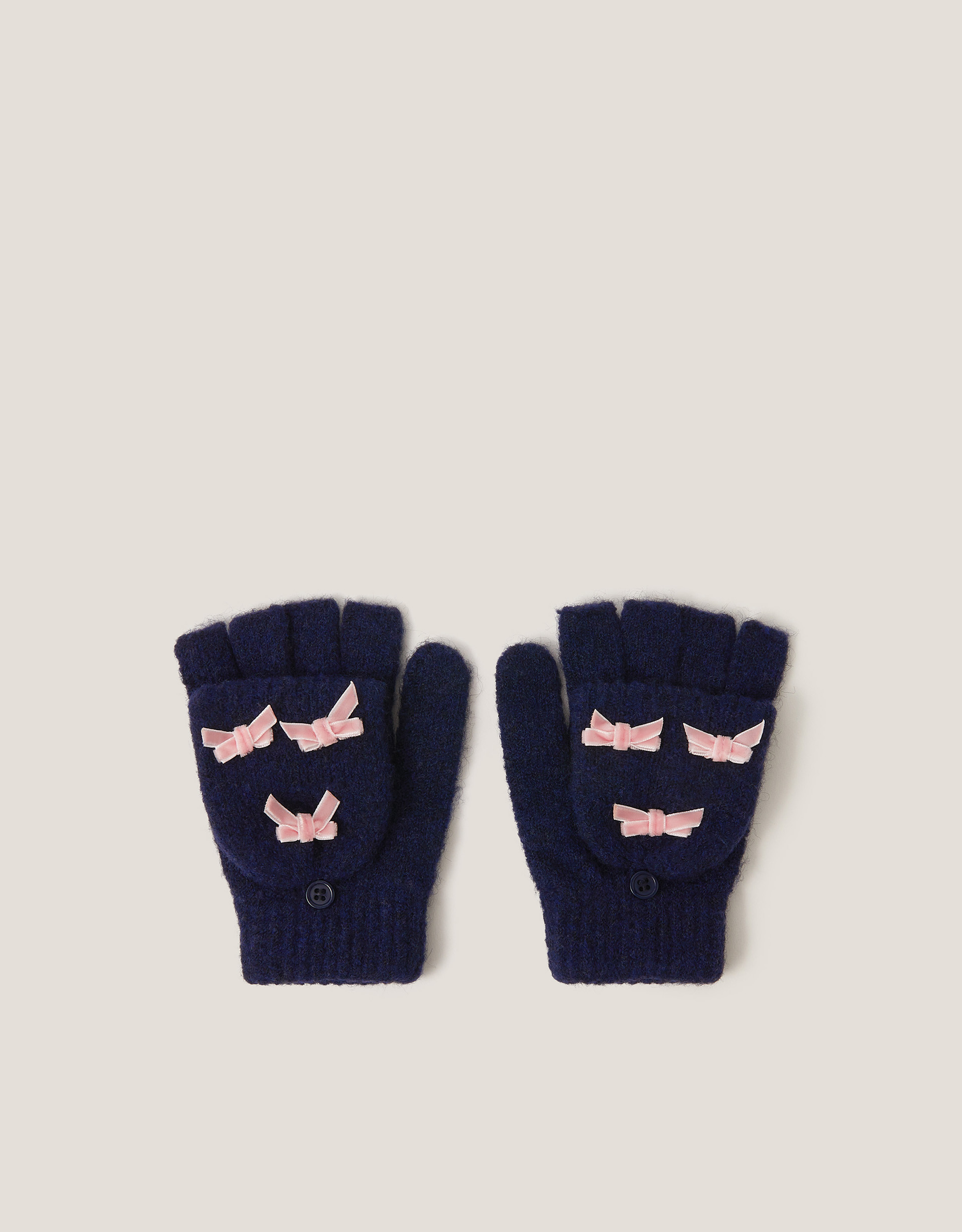 Bow Fingerless Gloves with Mittens Blue Bow Fingerless Gloves with Mittens Blue