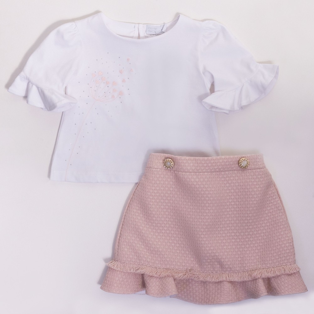Flower Heart Embroidered Shirt & Skirt Set