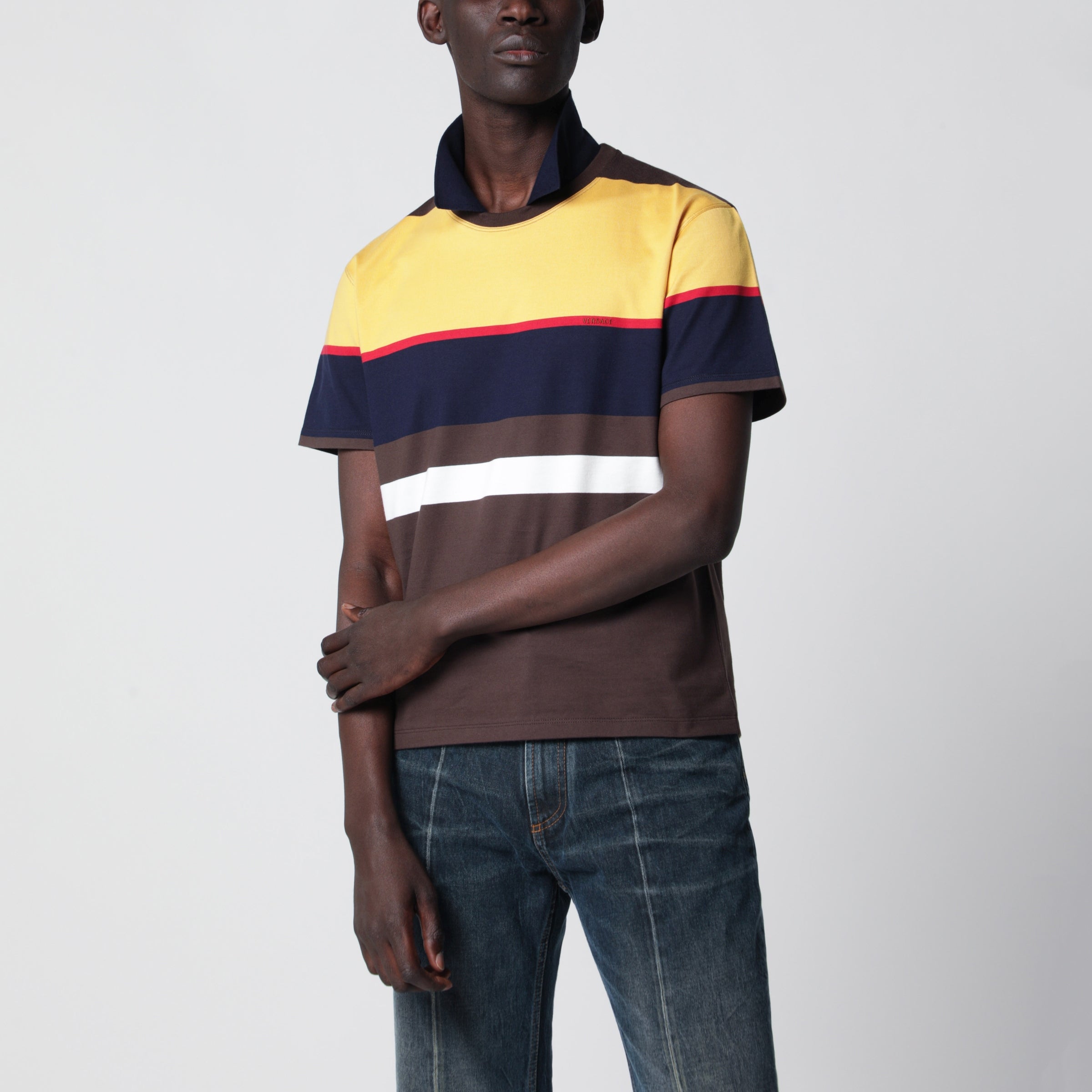 Color-block striped cotton polo shirt