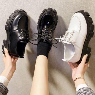 Platform Lace-Up Loafer Shoes Black
