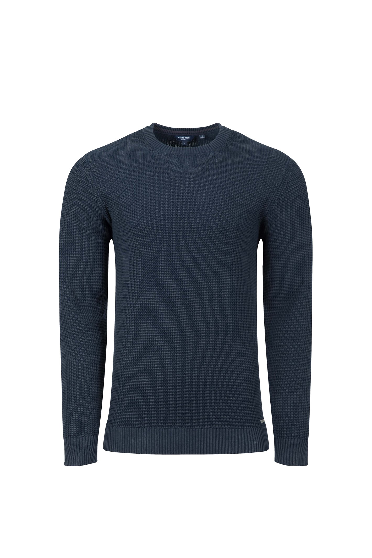 Weird Fish Easton Waffle Crew Neck Jumper Navy Size