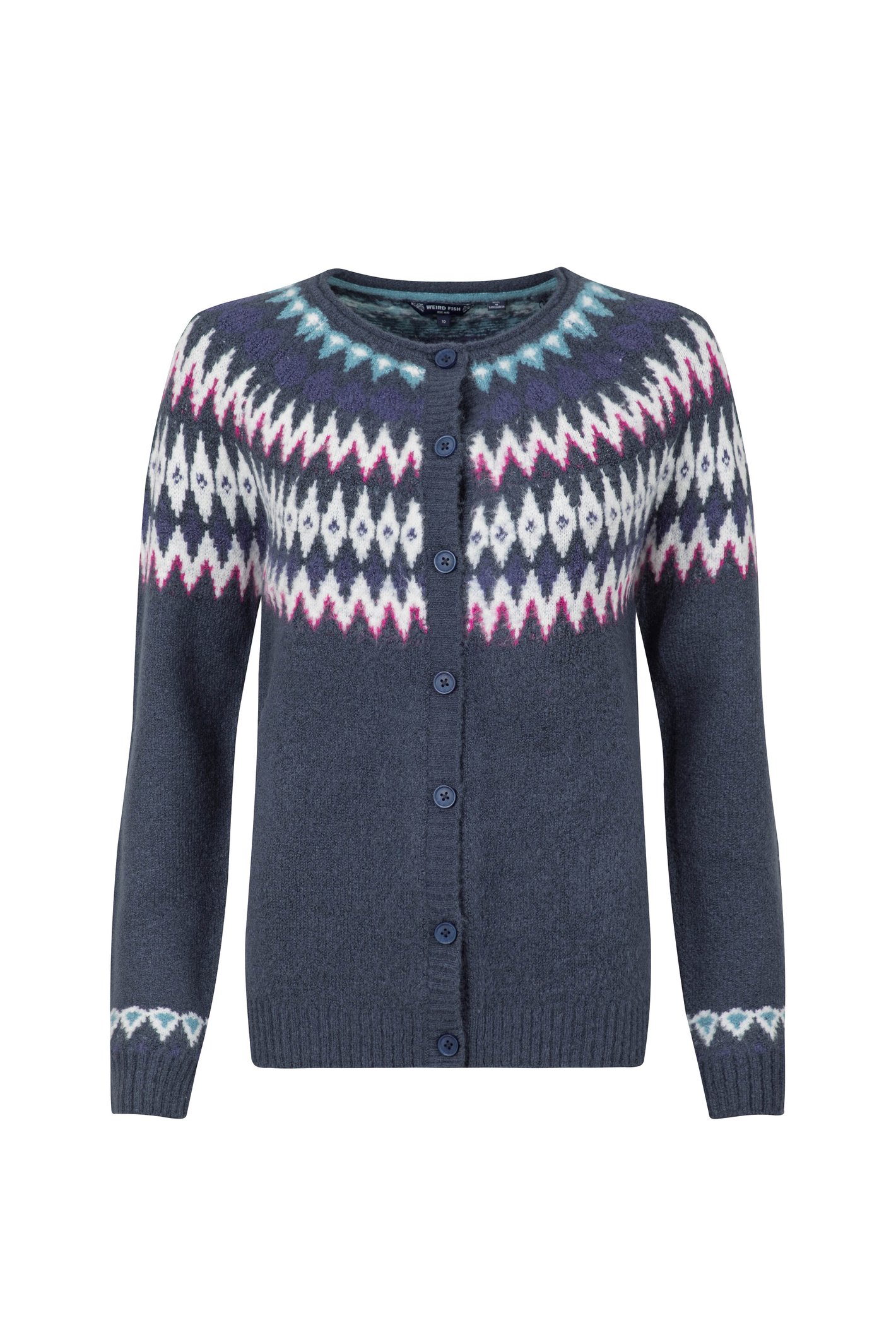 Weird Fish Hatty Fair Isle Cardigan Navy Size