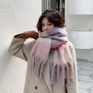 Plaid Fringed Scarf Light Yellow – x