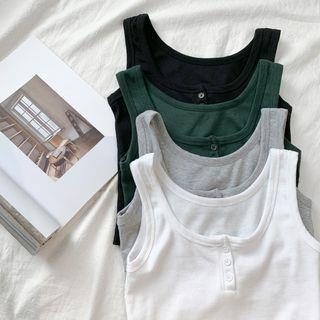 Cropped Henley Tank Top Black