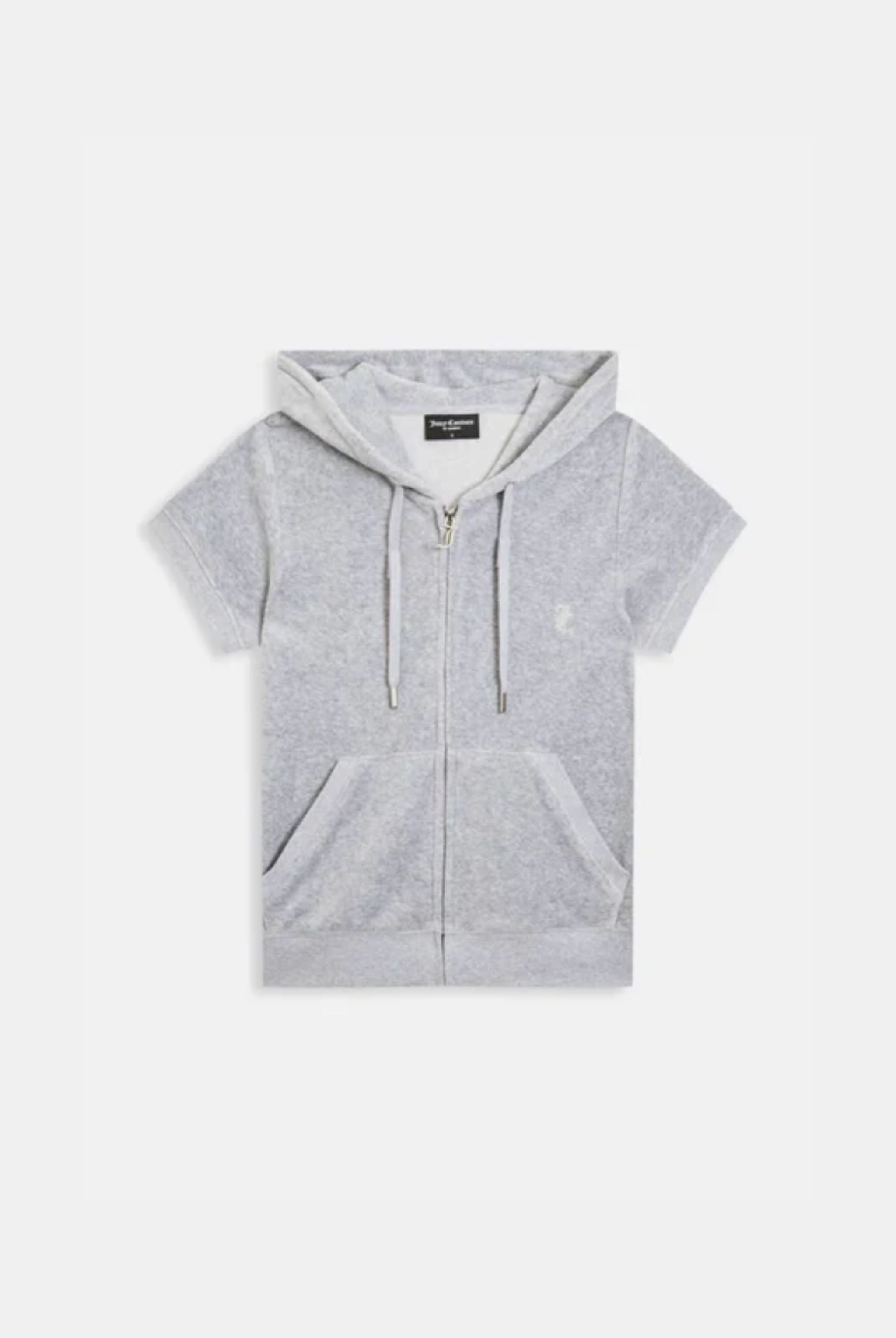 SILVER MARL COTTON VELOUR SHORT SLEEVE HOODIE – X Silver SILVER MARL COTTON VELOUR SHORT SLEEVE HOODIE – X Silver