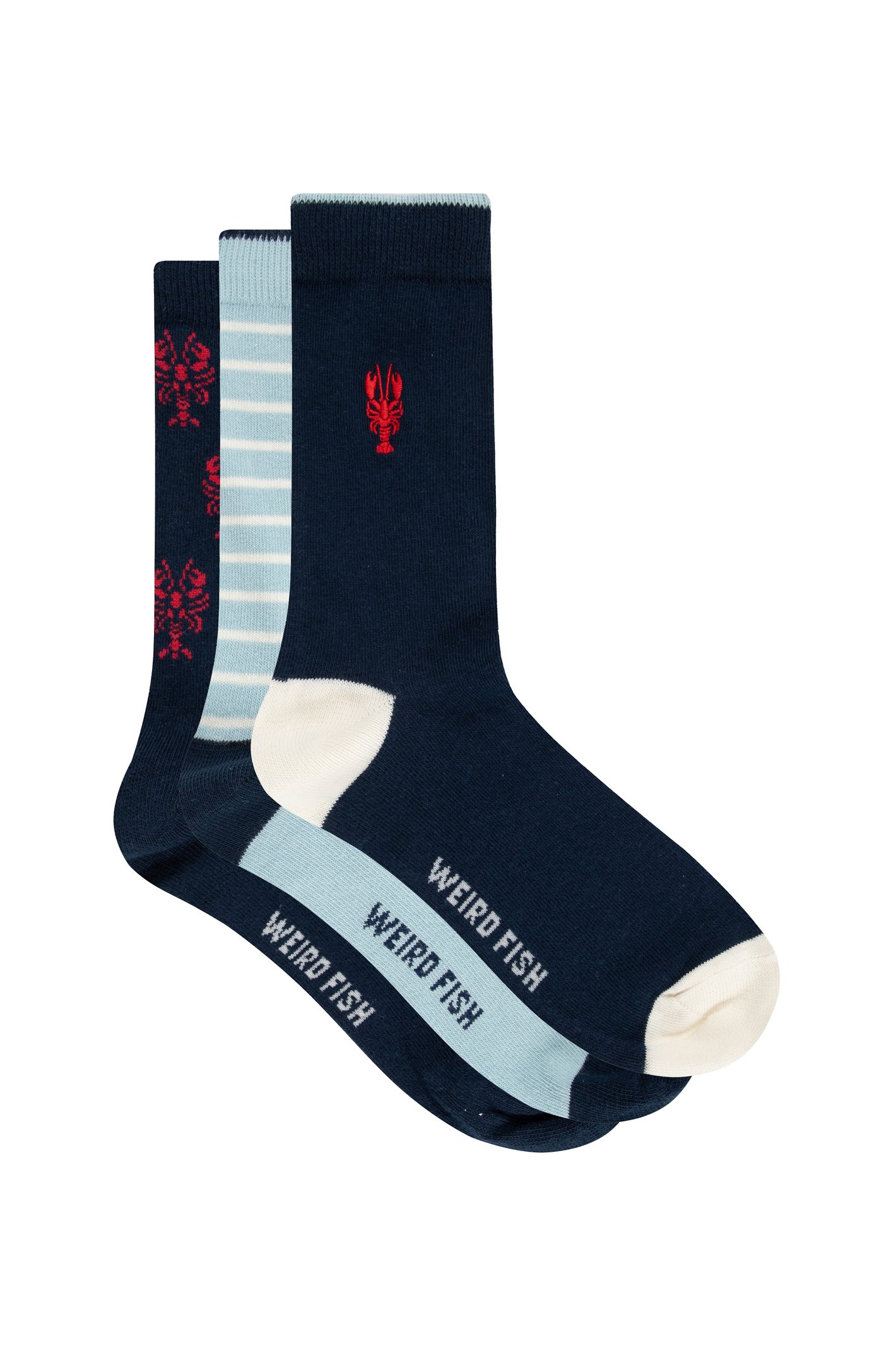 Weird Fish Parade Patterned Socks Pack Navy Size –