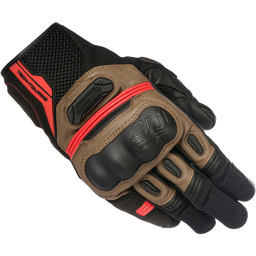 Alpinestars Highlands Leather Motorcycle Gloves – Black Tobacco Brown Red “-.” | .-.