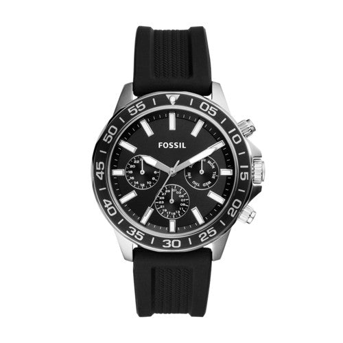 Fossil Bannon Men’s Multifunction Watch Black Sunray Dial, Black Silicone Strap