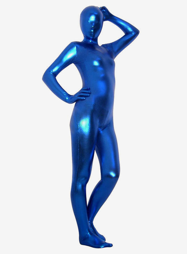 Unisex Royal Blue Latex Shiny Metallic Zentai Suit