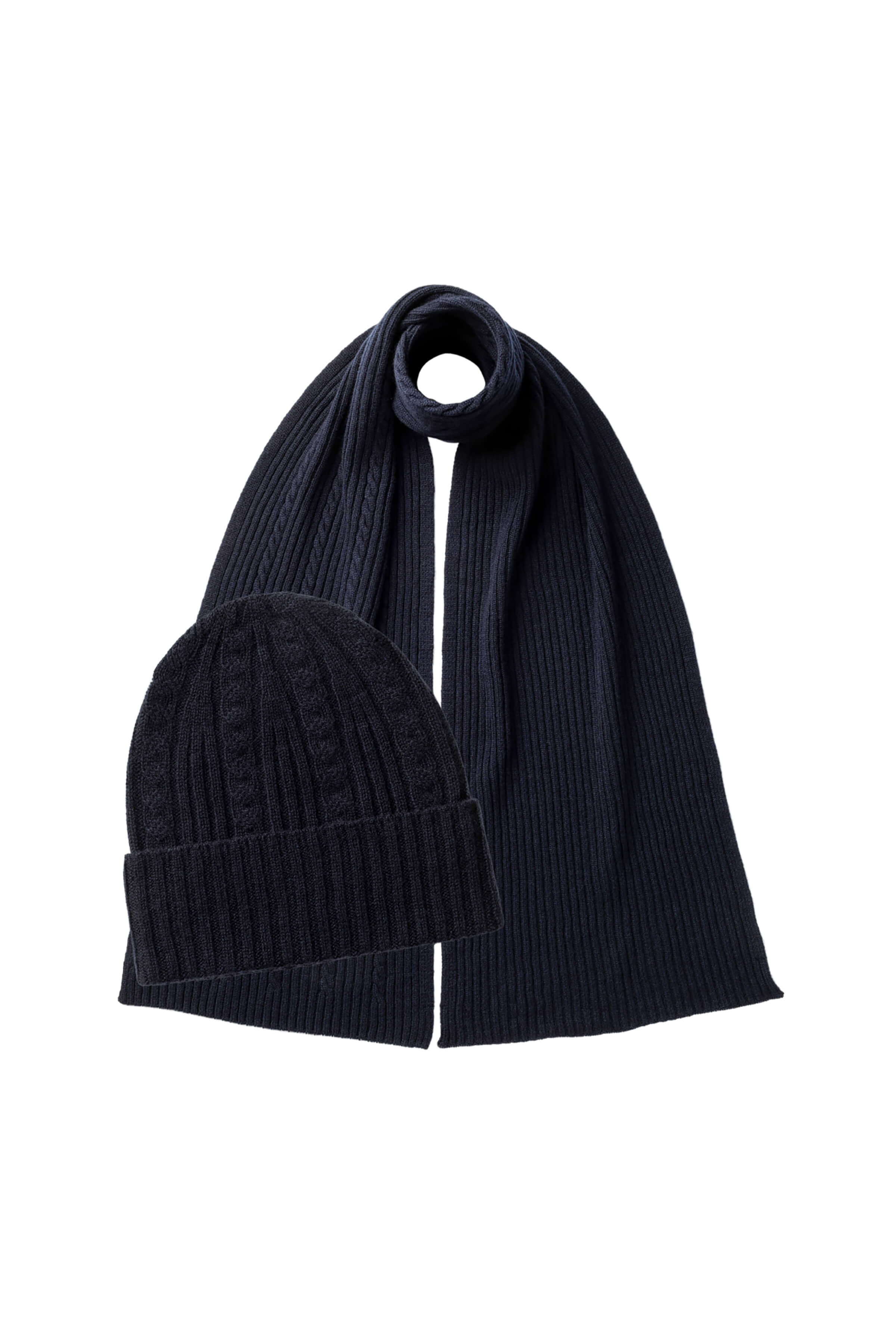 Cable Cashmere Navy Scarf & Beanie Gift Set Cable Cashmere Navy Scarf & Beanie Gift Set