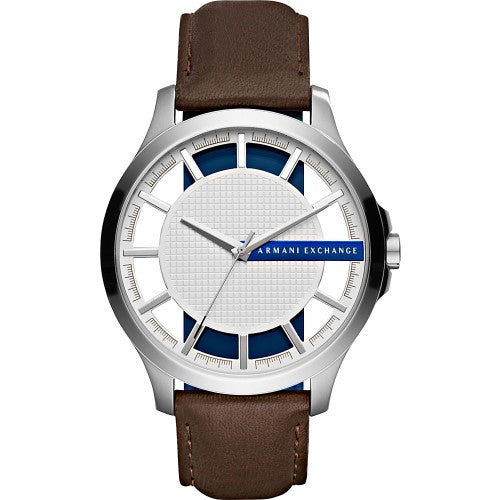 Armani Exchange AX Smart Watch Silver Dial, mm Brown Leather Strap