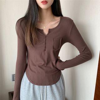 Long-Sleeve Henley Shirt Gray