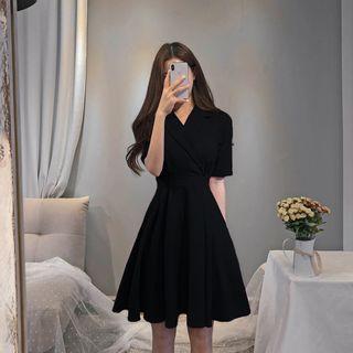 Short-Sleeve Blazer Dress Black
