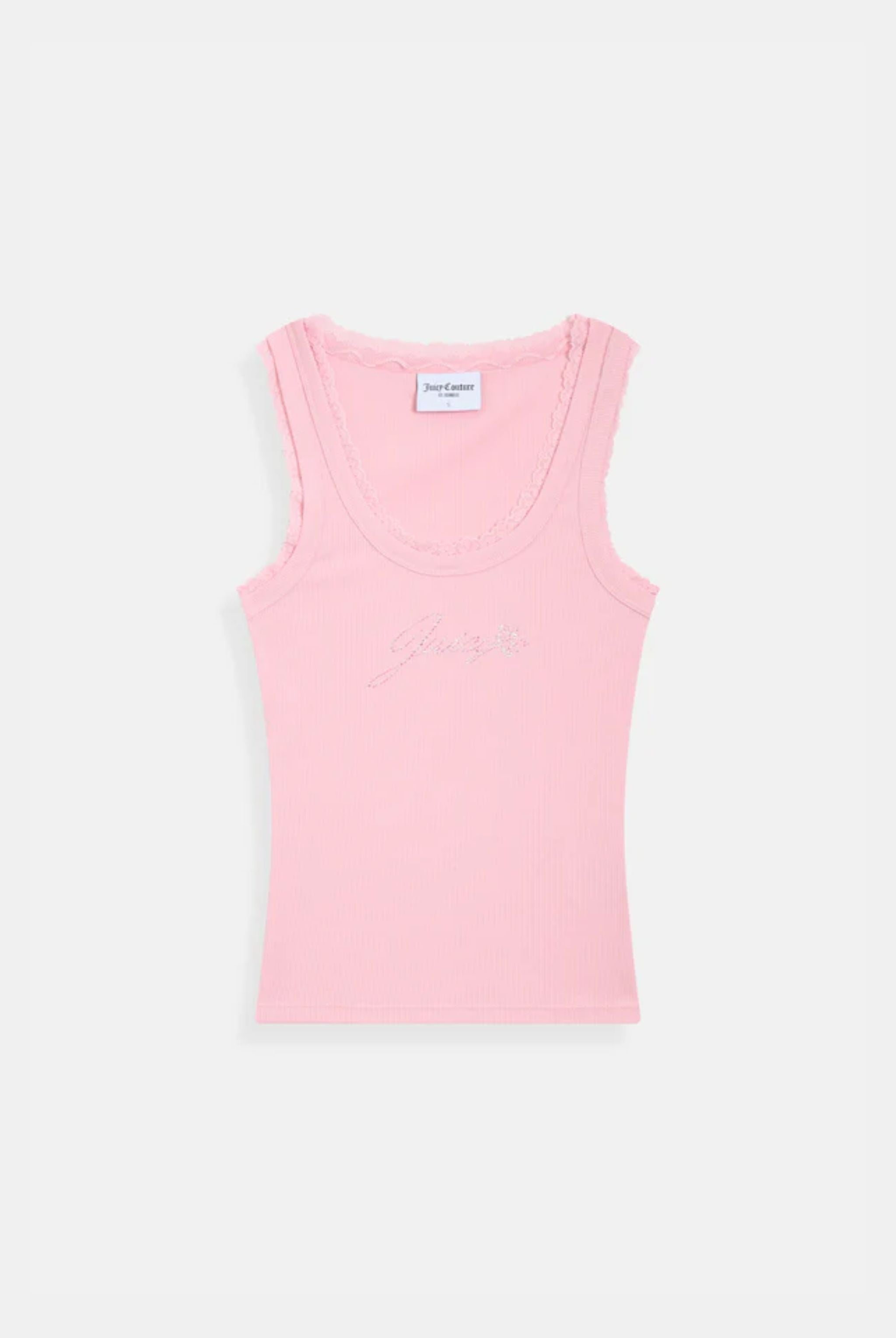 JUICY PINK RIBBED DIAMANTÉ VEST WITH LACE – X Pink JUICY PINK RIBBED DIAMANTÉ VEST WITH LACE – X Pink