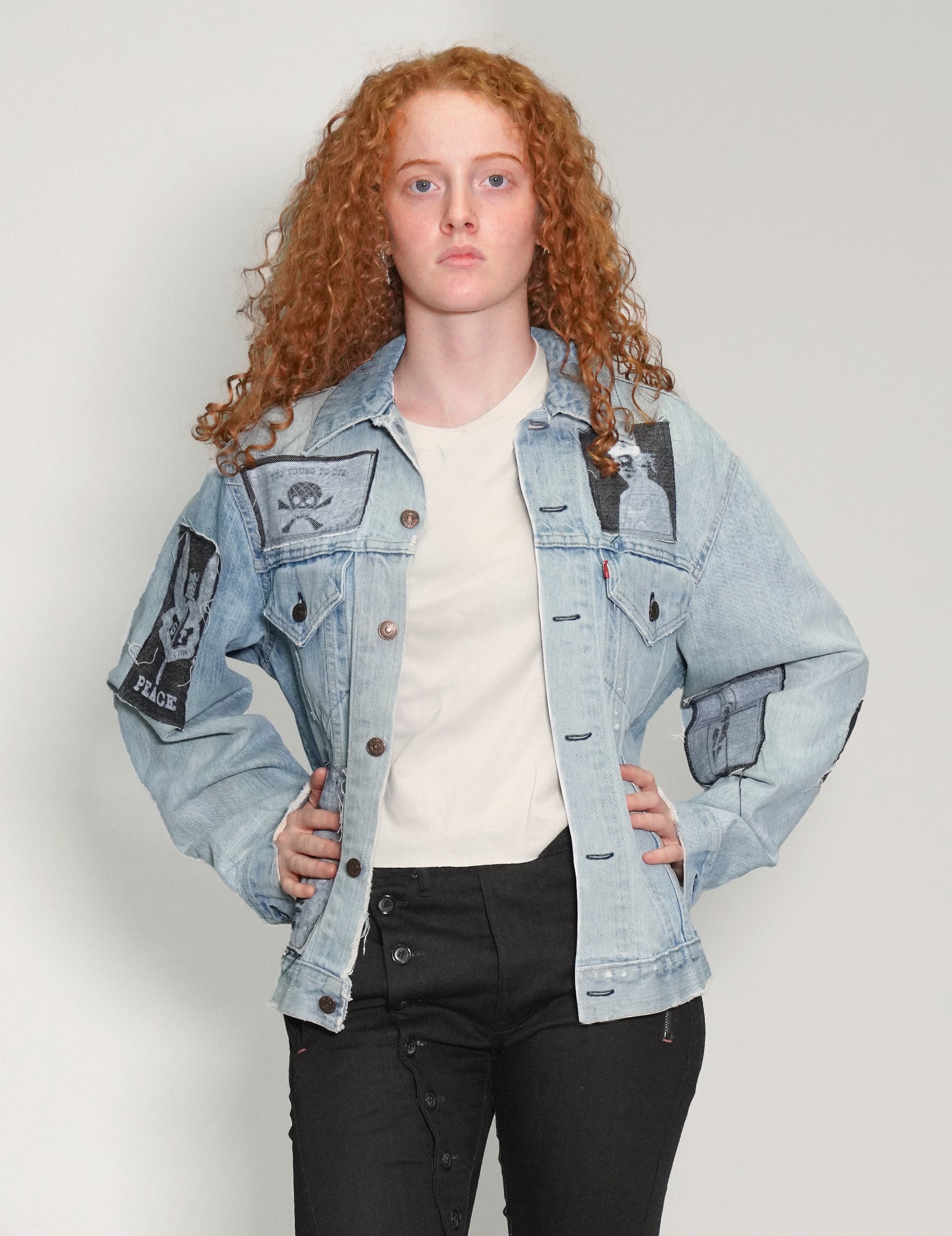 Vintage Patched Denim Jacket in Light Blue Vintage Patched Denim Jacket in Light Blue
