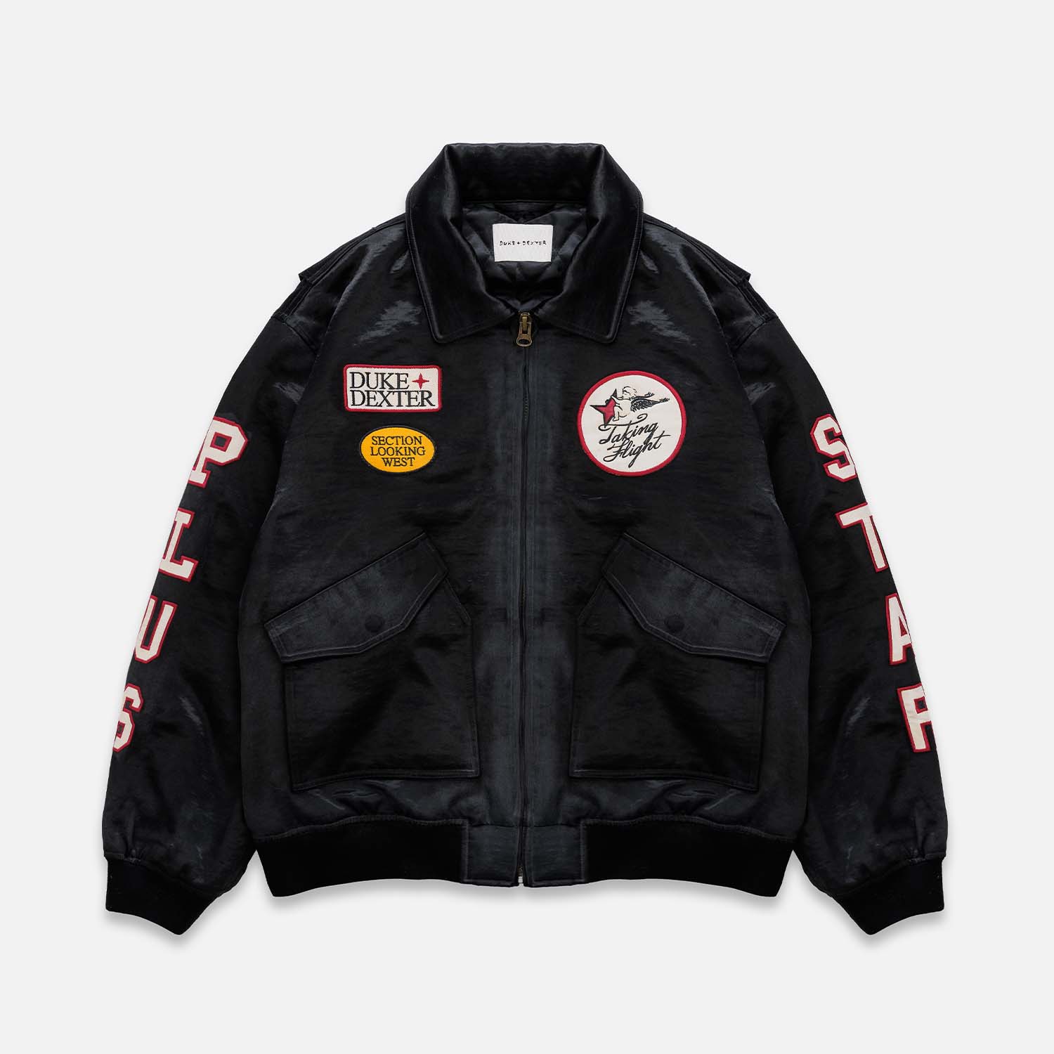 Duke + Dexter, Men’s Pus Back Satin Bomber Jacket, Size Duke + Dexter, Men’s Pus Back Satin Bomber Jacket, Size