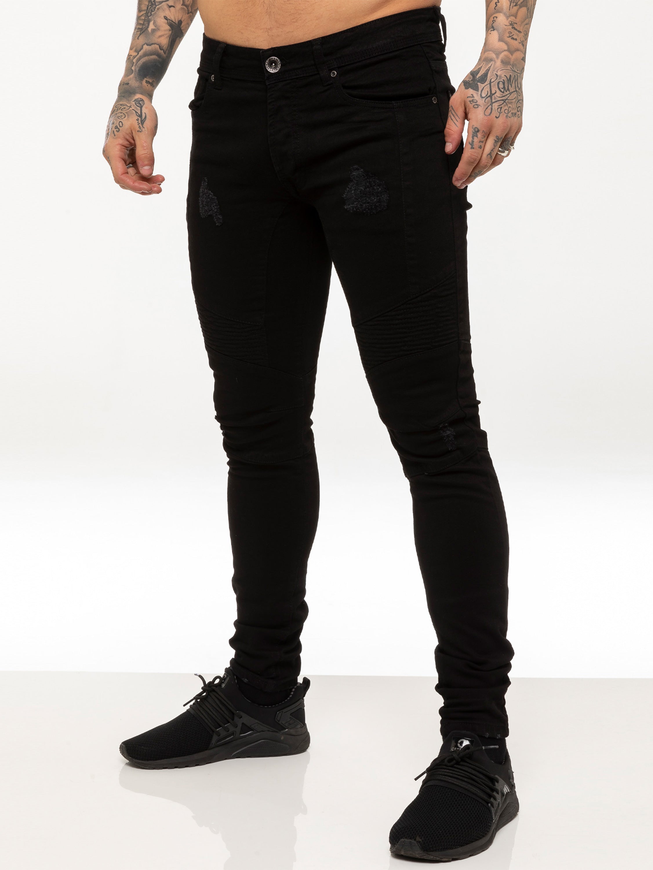 Mens Super Skinny Stretch Biker Denim Jeans