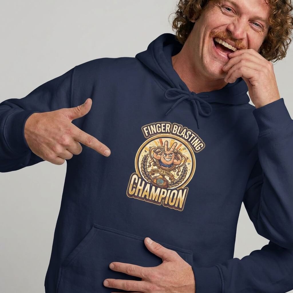 Finger Blasting Champion Funny Hoodie – S Navy