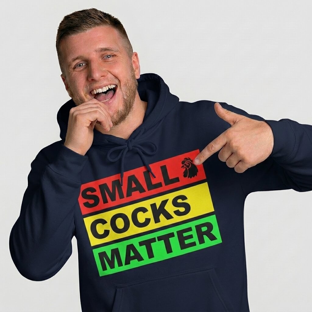 Small Cocks Matter Funny Pun Hoodie – S Navy Small Cocks Matter Funny Pun Hoodie – S Navy