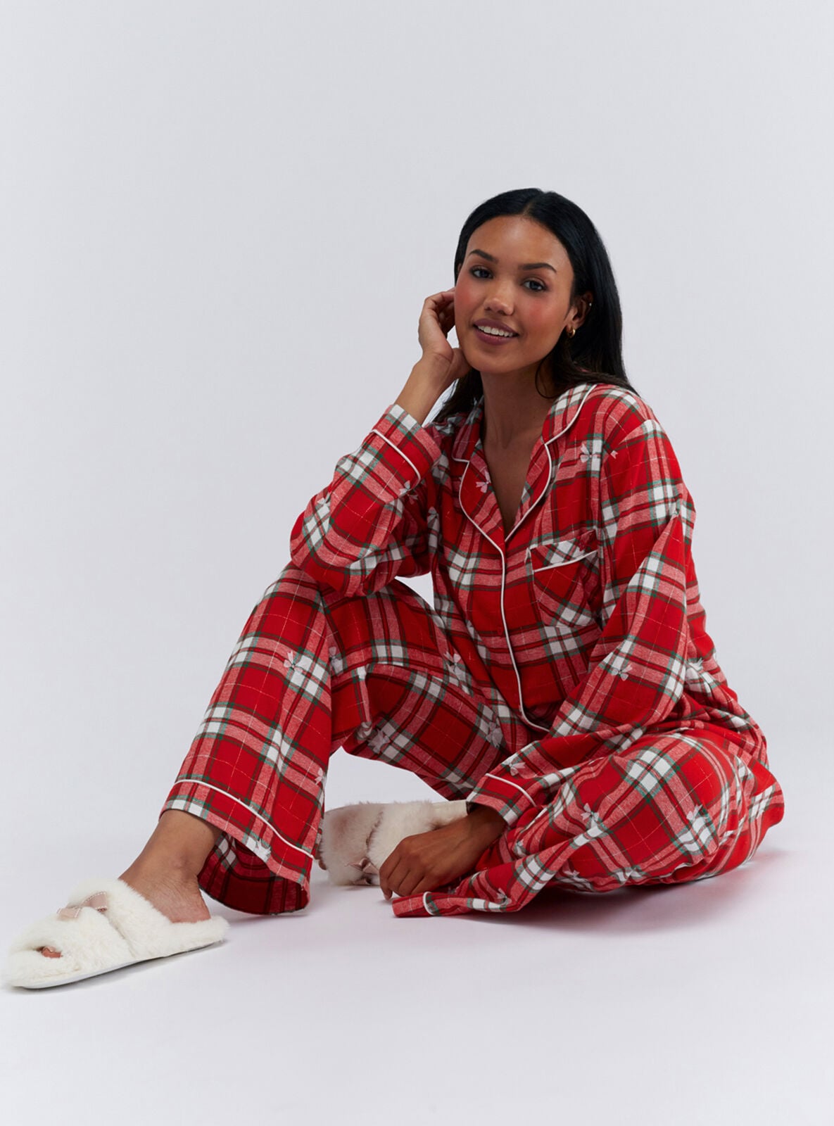 Boux Avenue Bow check cotton pyjamas in a bag – Red Mix