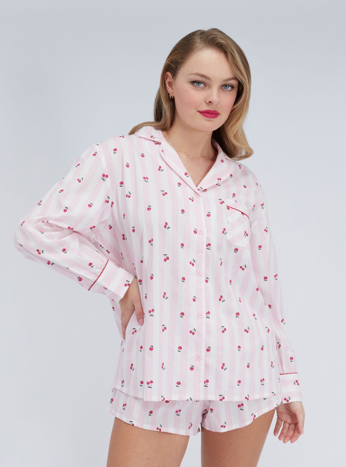 Boux Avenue Cherry stripe cotton short pyjamas – Pink Mix