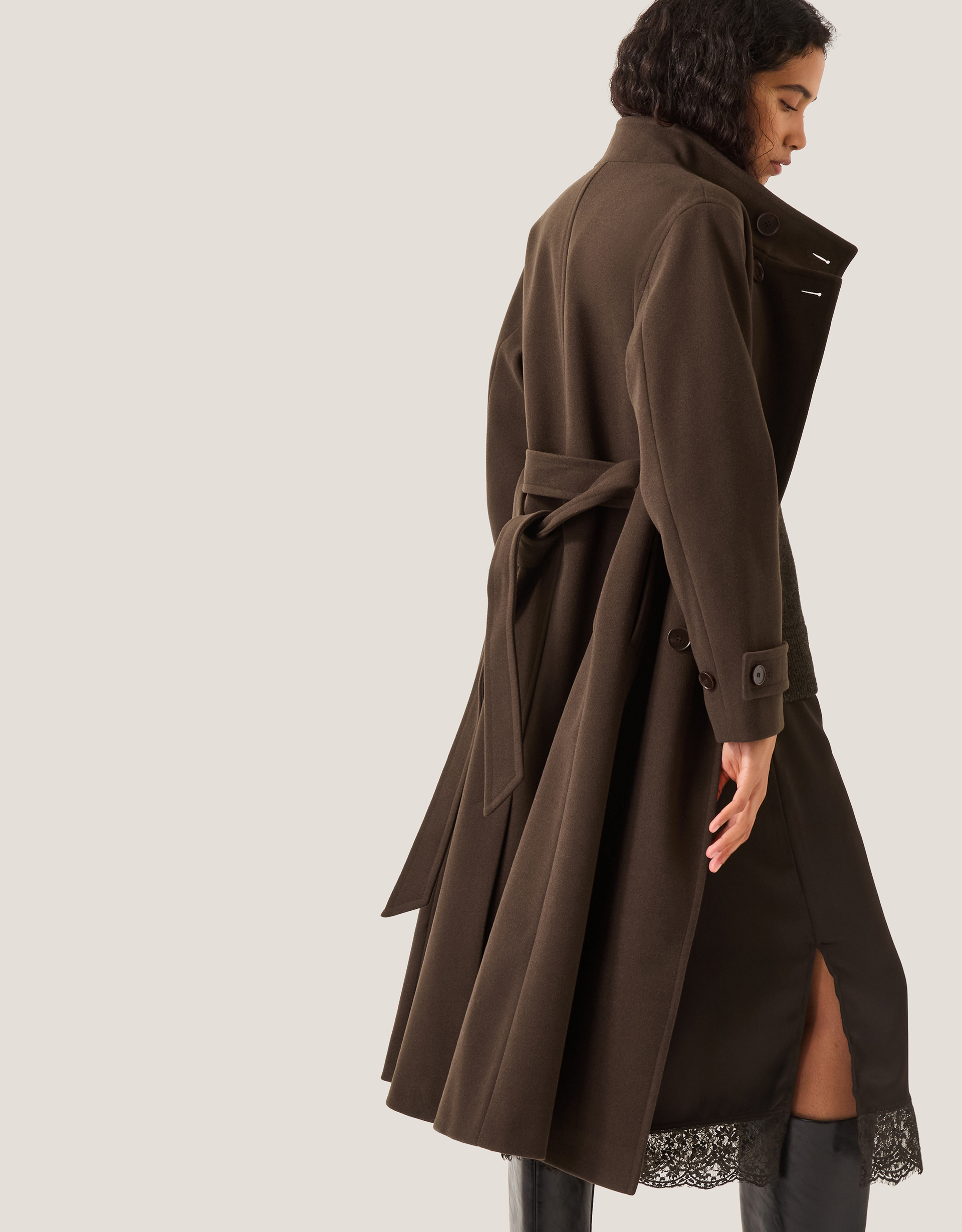 Tia Funnel Trench Coat Brown