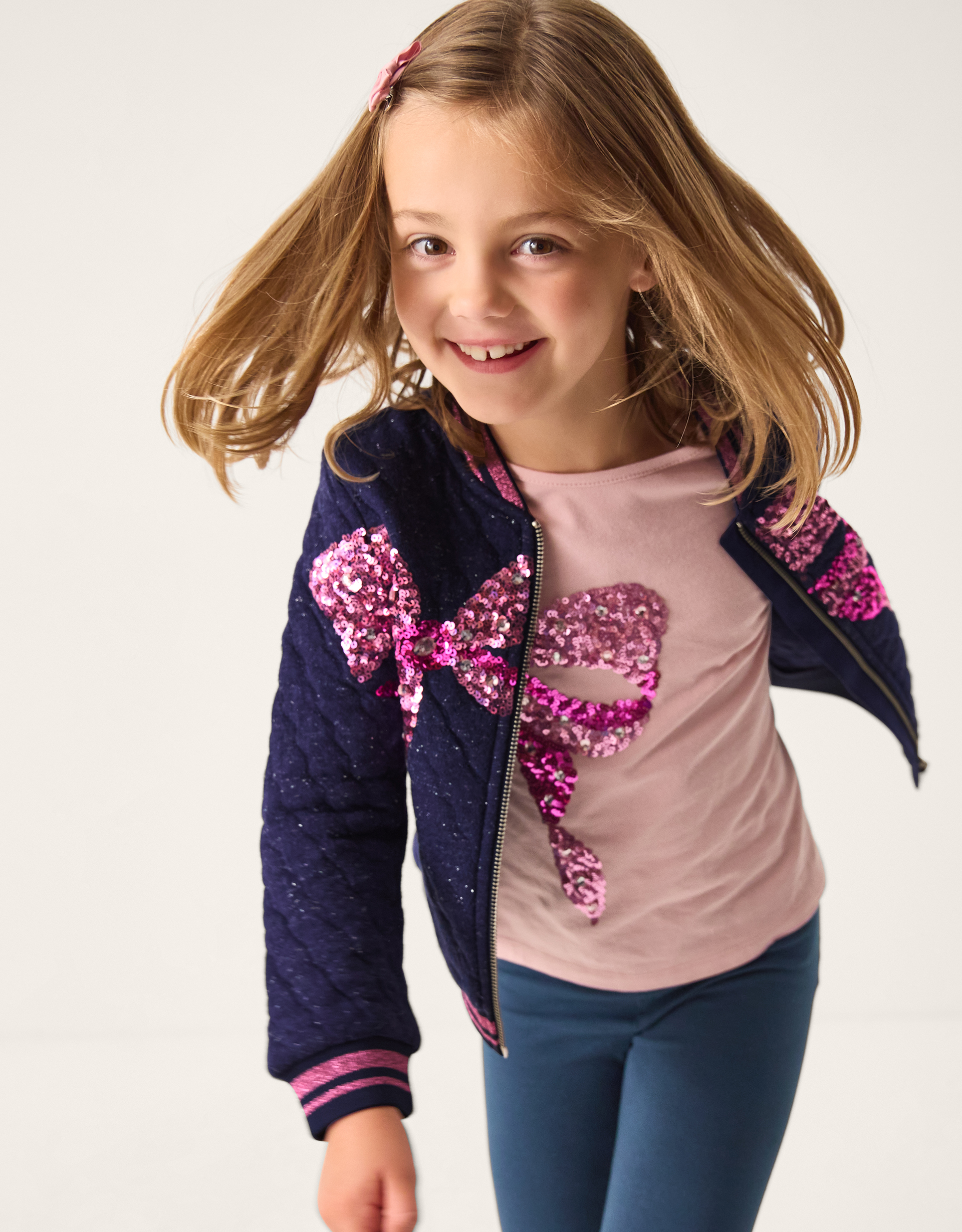 Sequin Bow Bomber Jacket Blue Sequin Bow Bomber Jacket Blue