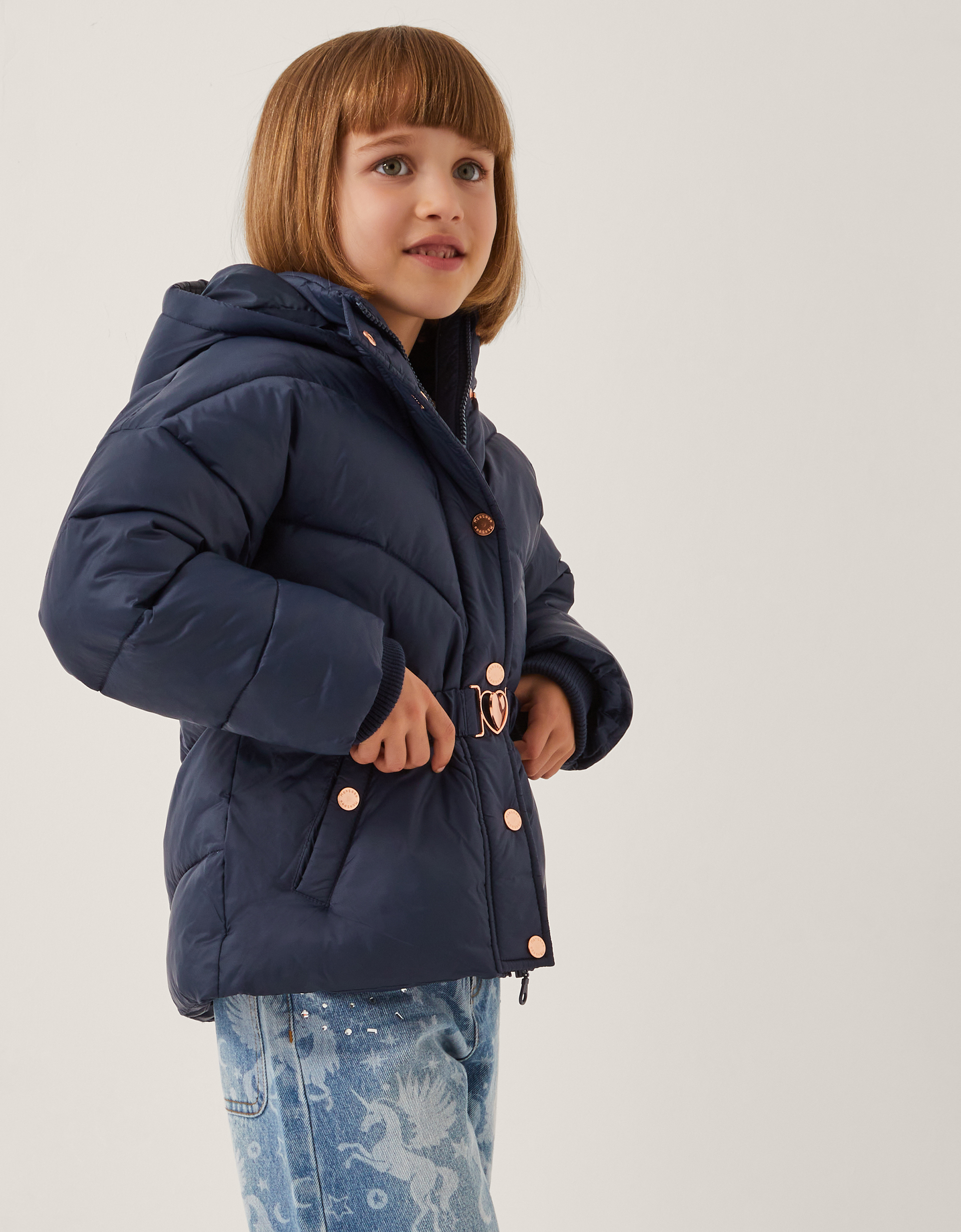 Belted Puffer Jacket Blue