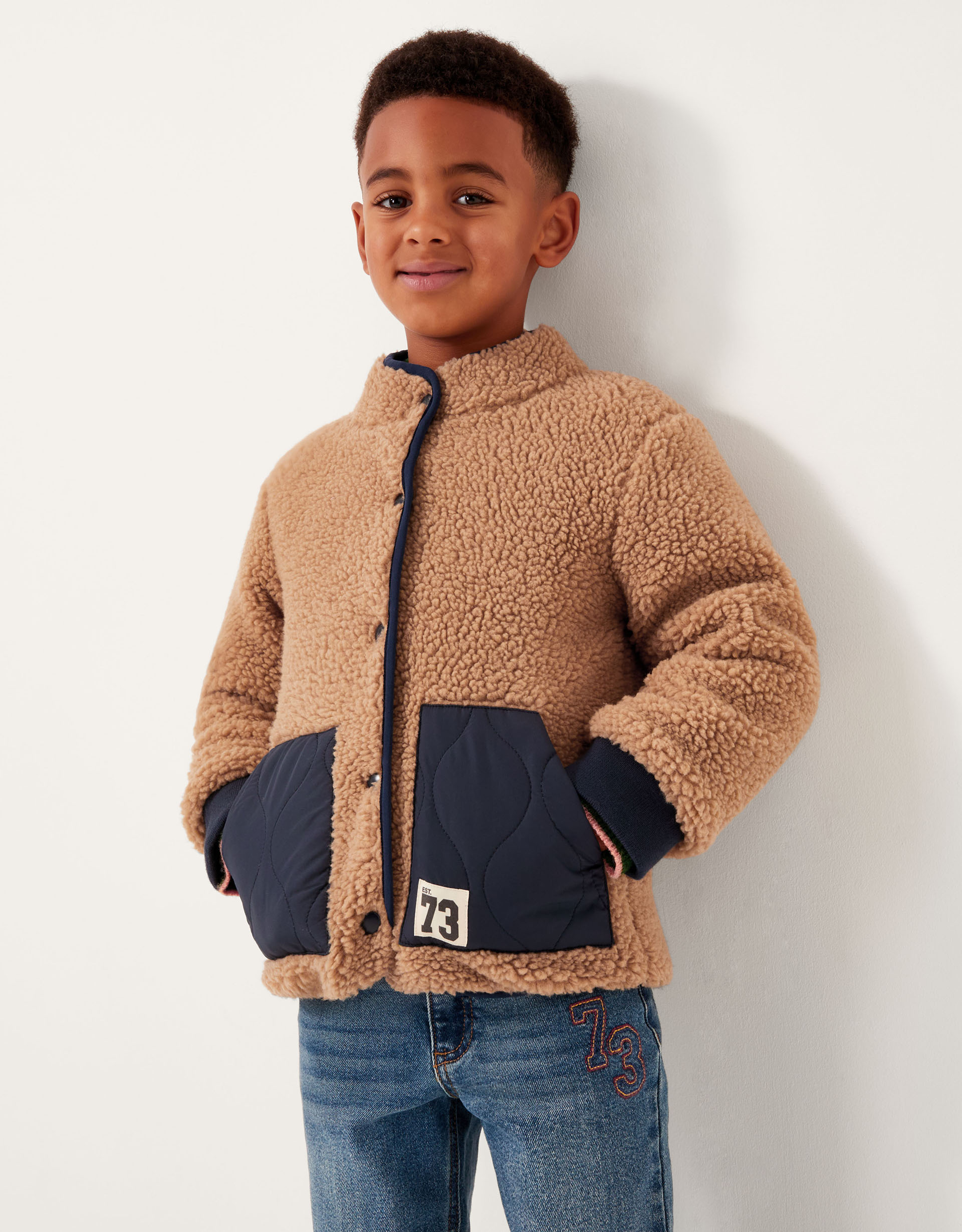Reversible Faux Shearling Bomber Jacket Blue Reversible Faux Shearling Bomber Jacket Blue