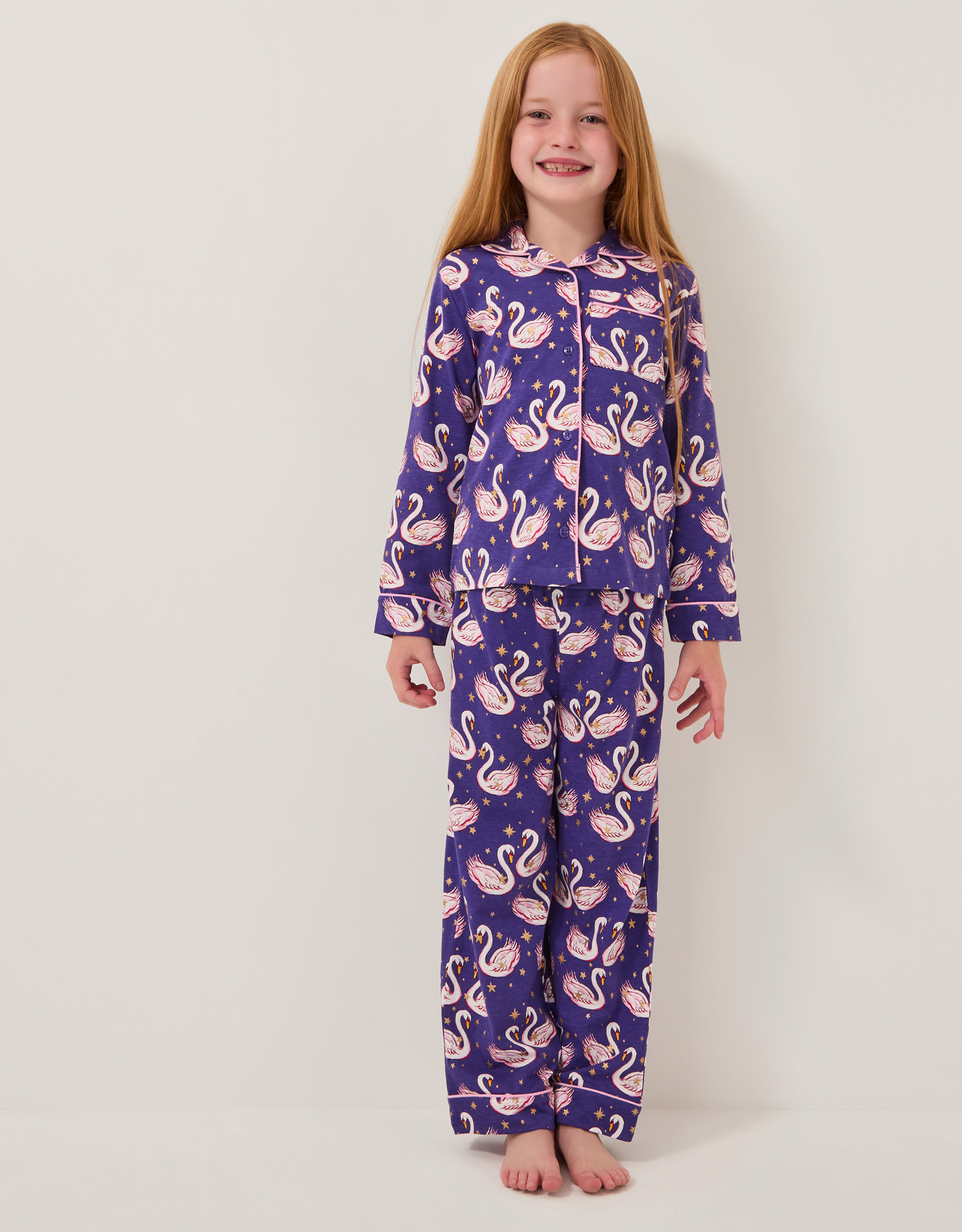 Swan Print Long Pyjamas Set Blue Swan Print Long Pyjamas Set Blue