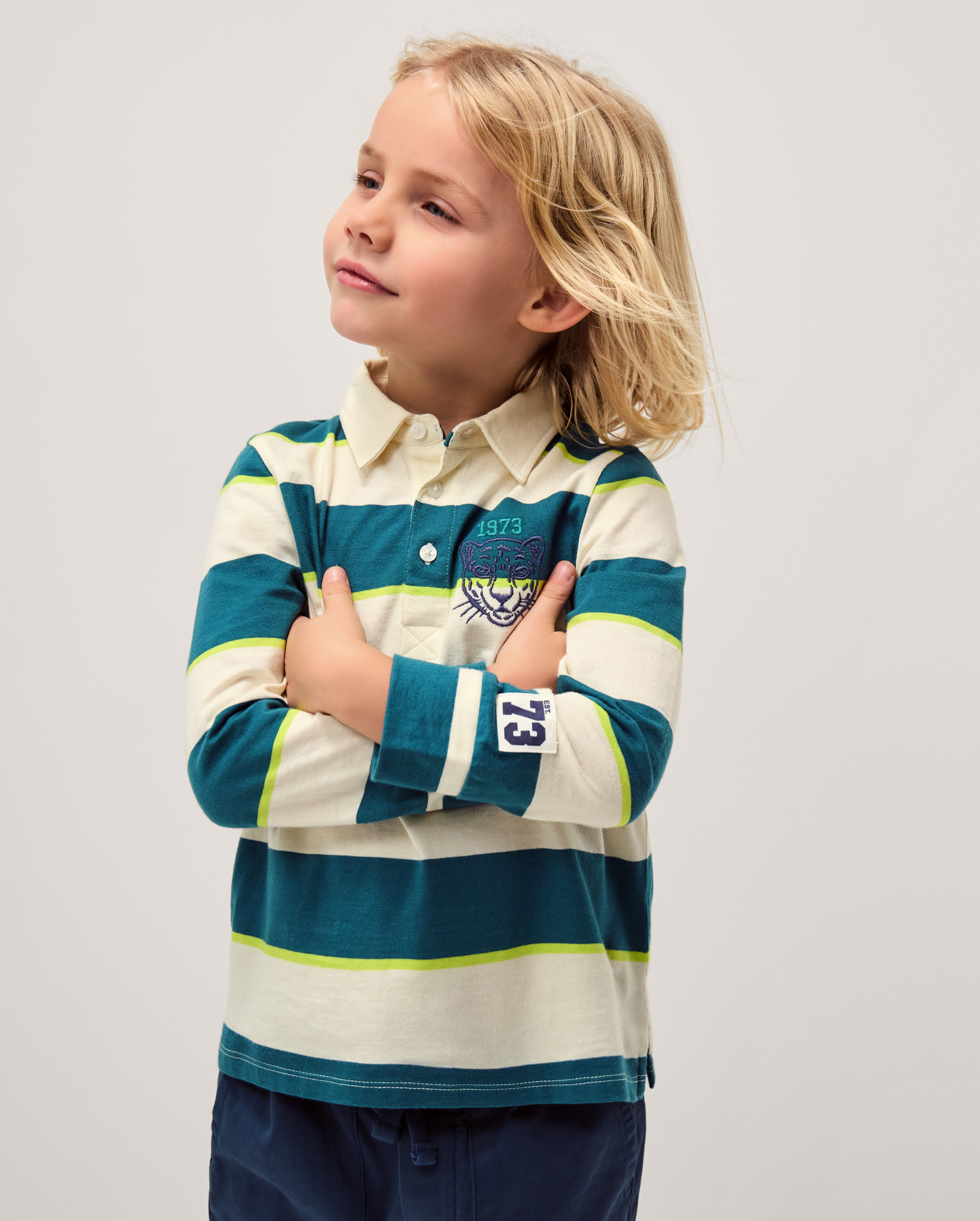 Tiger Logo Stripe Rugby Shirt Green