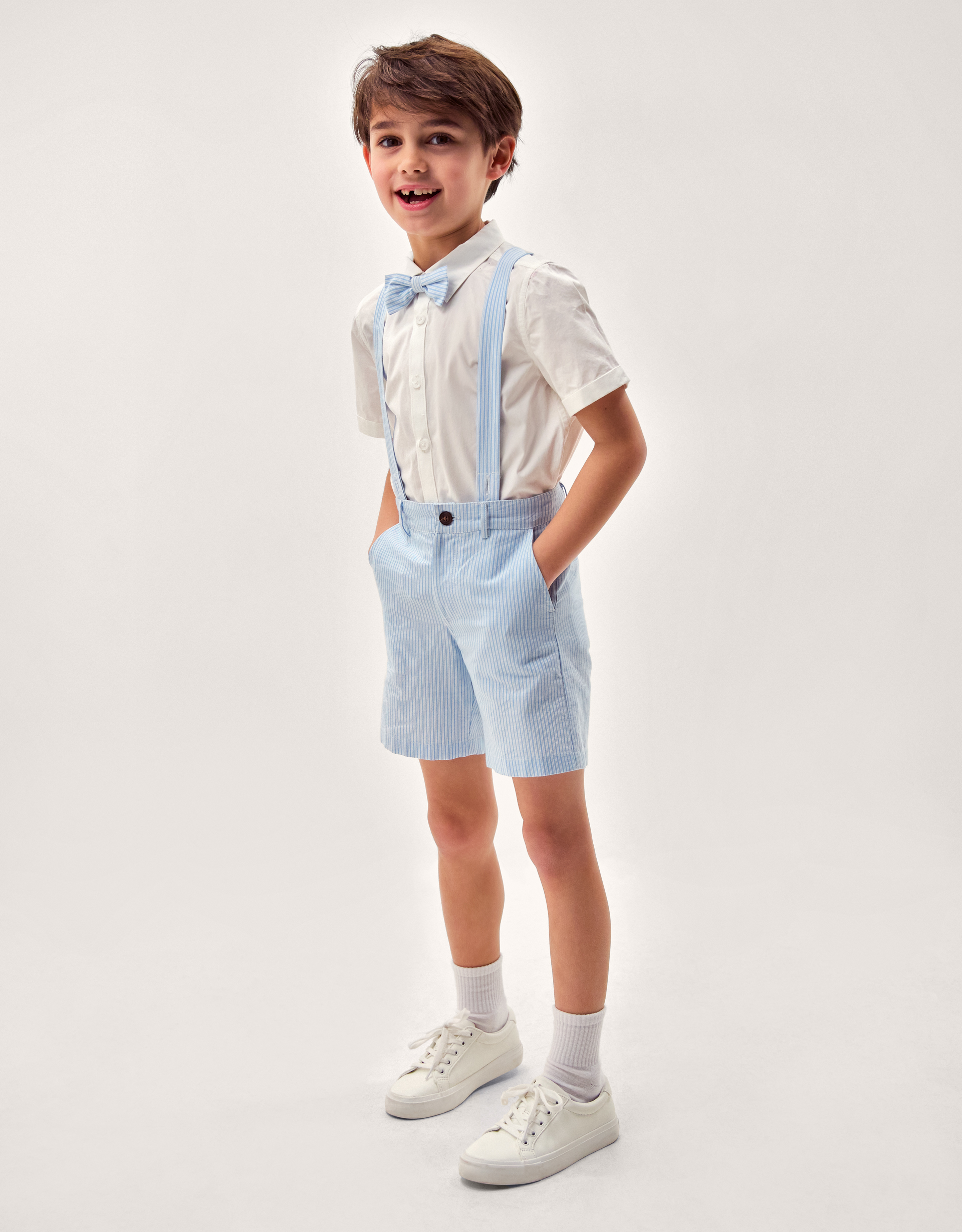 Theo -Piece Stripe Short Suit with Braces Blue