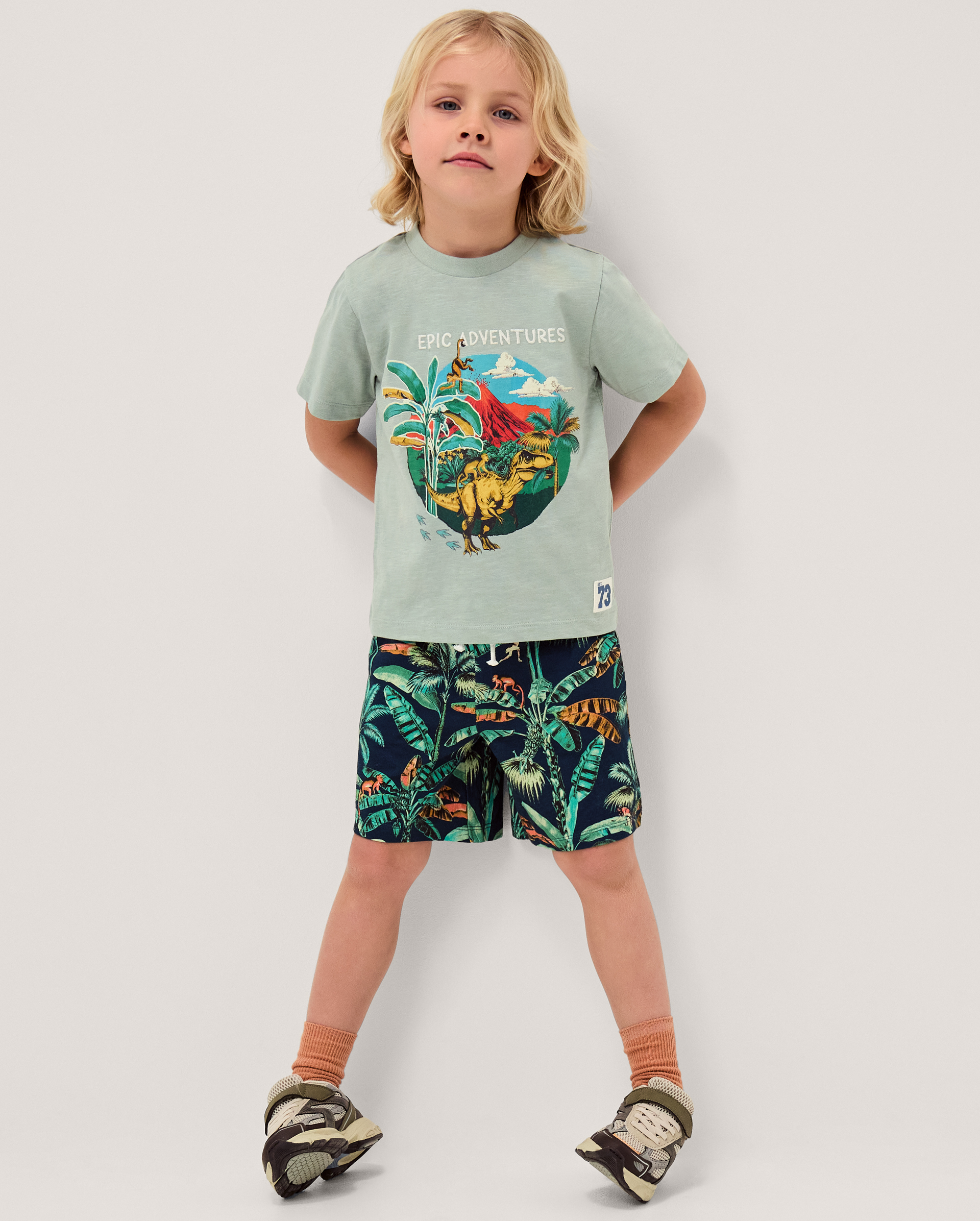 Dinosaur Print Shirt & Shorts Set Green Dinosaur Print Shirt & Shorts Set Green