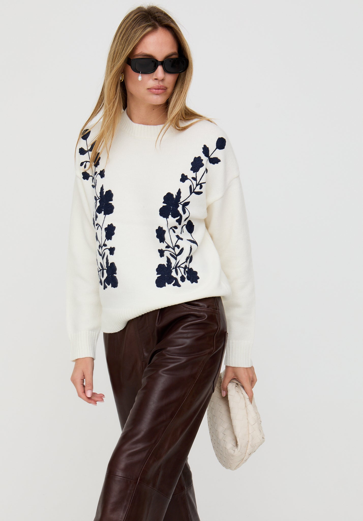 Clara Crew Neck Floral Print Jumper In Cream Clara Crew Neck Floral Print Jumper In Cream