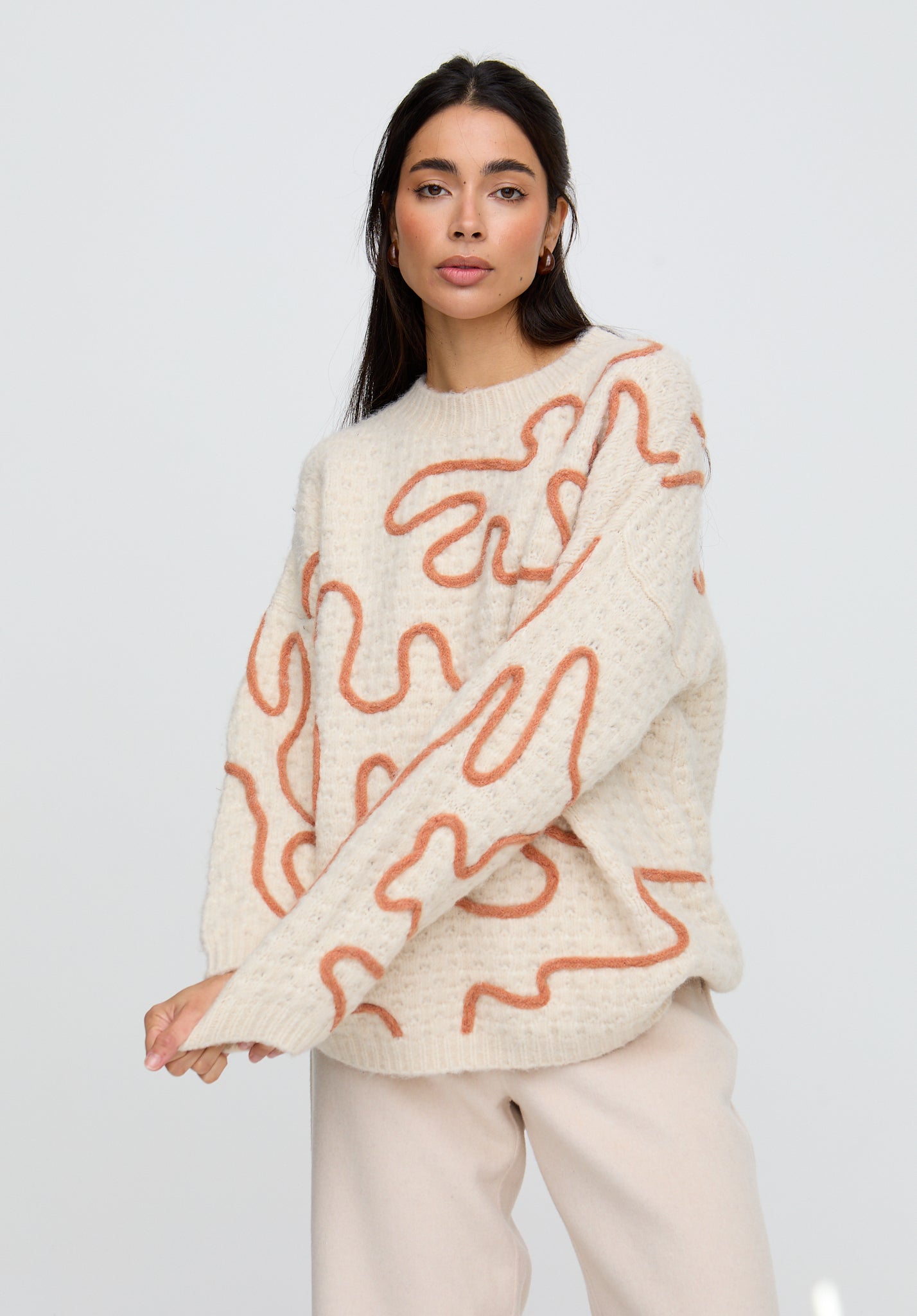 Elton Embroidered Jumper In Cream