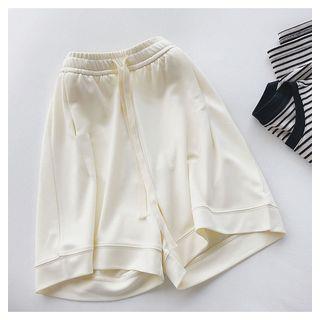 Drawstring Waist Plain Sweat Shorts Almond Yellow Drawstring Waist Plain Sweat Shorts Almond Yellow