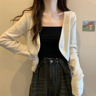 Plain Cropped Cardigan Almond