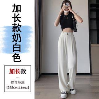 High Rise Plain Wide Leg Suit Pants Various Designs Long Edition – Milky White