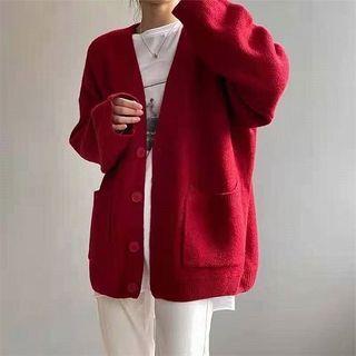 V-Neck Plain Cardigan Red V-Neck Plain Cardigan Red