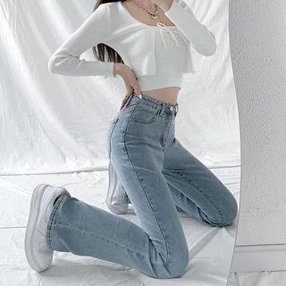 High Rise Washed Flared Jeans Light Blue High Rise Washed Flared Jeans Light Blue