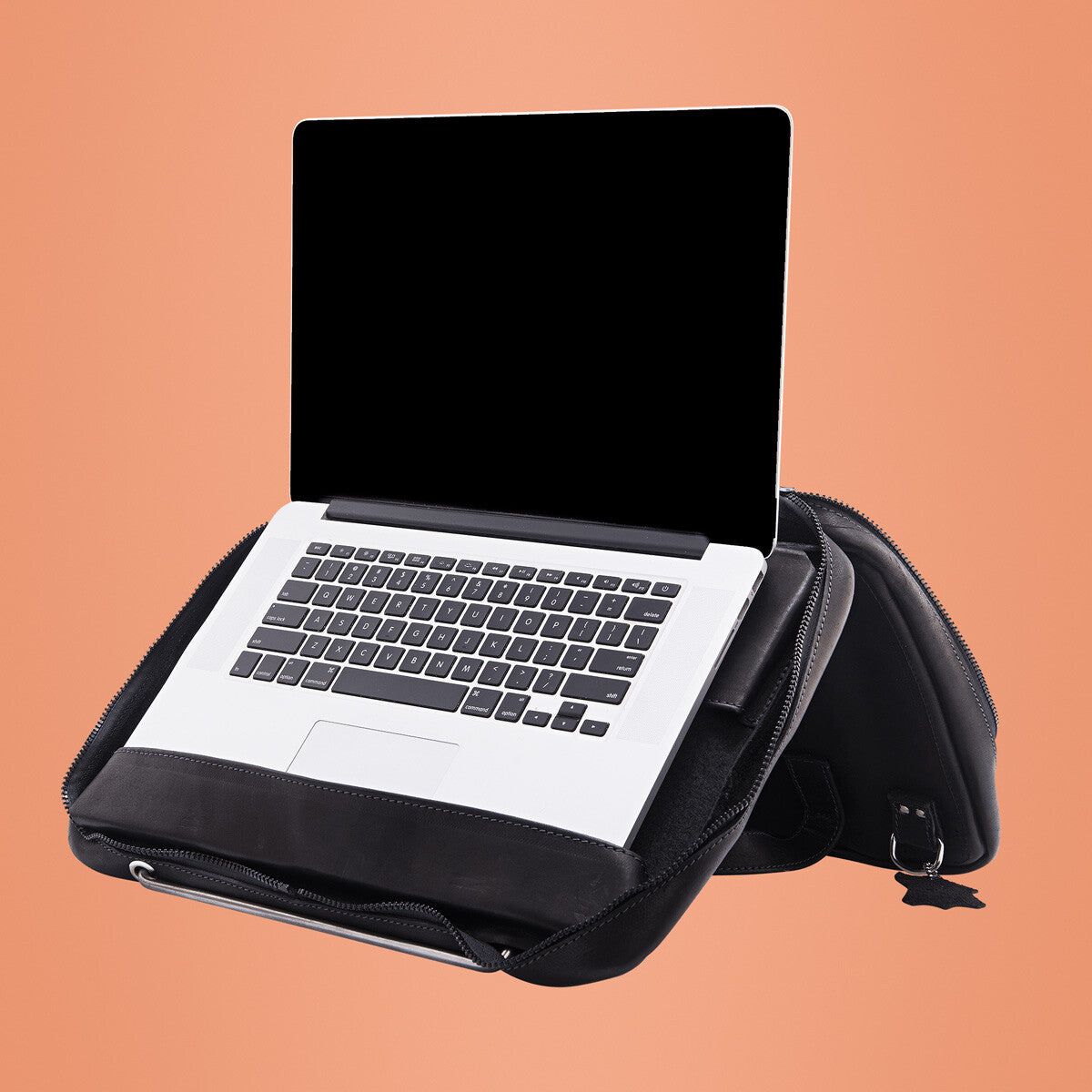 R-Go Tools Laptop bag R-Go Viva, full-grain leather, with integrated laptop stand, shoulder strap, .-, black