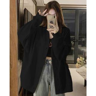 Long-Sleeve Plain Thick Cardigan Black Long-Sleeve Plain Thick Cardigan Black