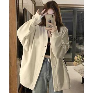 Long-Sleeve Plain Thick Cardigan Milky White Long-Sleeve Plain Thick Cardigan Milky White
