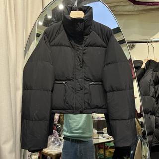 Turtleneck Plain Crop Puffer Jacket Black