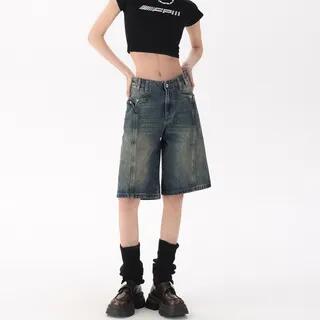 Mid Rise Washed Denim Shorts Blue