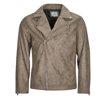 Jack & Jones JJROCKY FAUX SUEDE BIKER JACKET men’s Leather jacket in Beige Jack & Jones JJROCKY FAUX SUEDE BIKER JACKET men’s Leather jacket in Beige