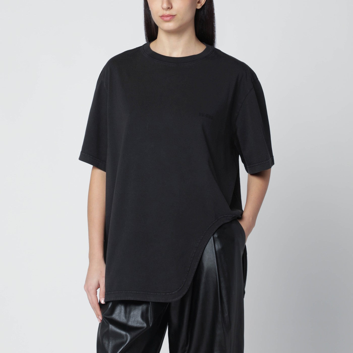 Black washed shirt with shaped hem