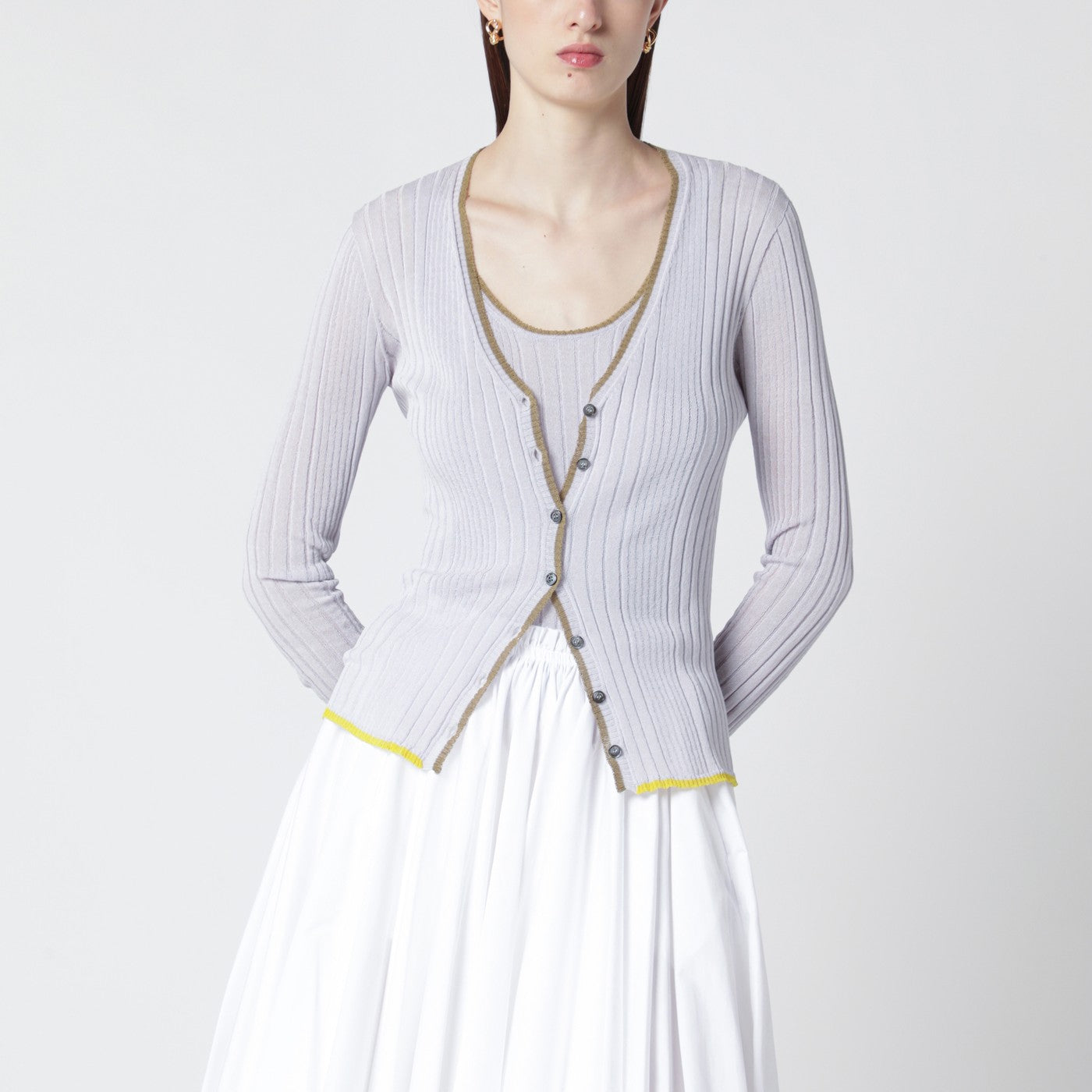 Lilac cardigan with gold trim Lilac cardigan with gold trim