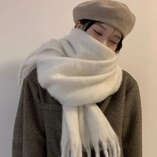 Fringed Plain Scarf White