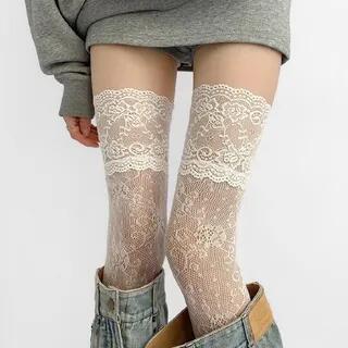 Lace Over The Knee Socks Pair – White Lace Over The Knee Socks Pair – White